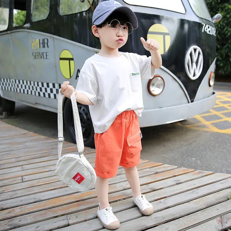 Solid Color Boy's Thin Loose Cropped Cargo Trousers - Enfance-Heureuse