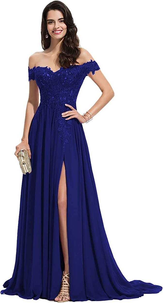 Women's Off-shoulder Shoulder-baring Long Prom Dress Slit Lace - Enfance-Heureuse