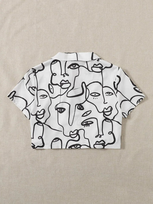 Chemise mi-longueur à revers imprimé simple boutonnage - Enfance-Heureuse