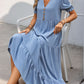 Perfee Decorative Button Notched Short Sleeve Midi Dress