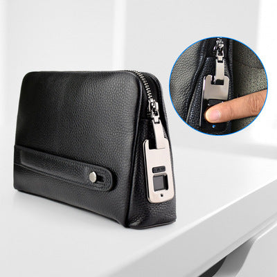 Mens Wallet Fingerprint Lock Bag First Layer Cowhide Business Handbag Men Fashion Fingerprint Men Bag - Enfance-Heureuse