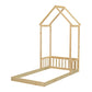 Twin House-shaped Roof Headboard Floor Bed,,without Slats,Natural - Enfance-Heureuse