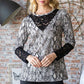 Heimish Full Size Snakeskin Print Round Neck Lace Contrast Top