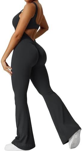 Women Sleeveless Flare Jumpsuits Fitness Yoga Long Pants - Enfance-Heureuse