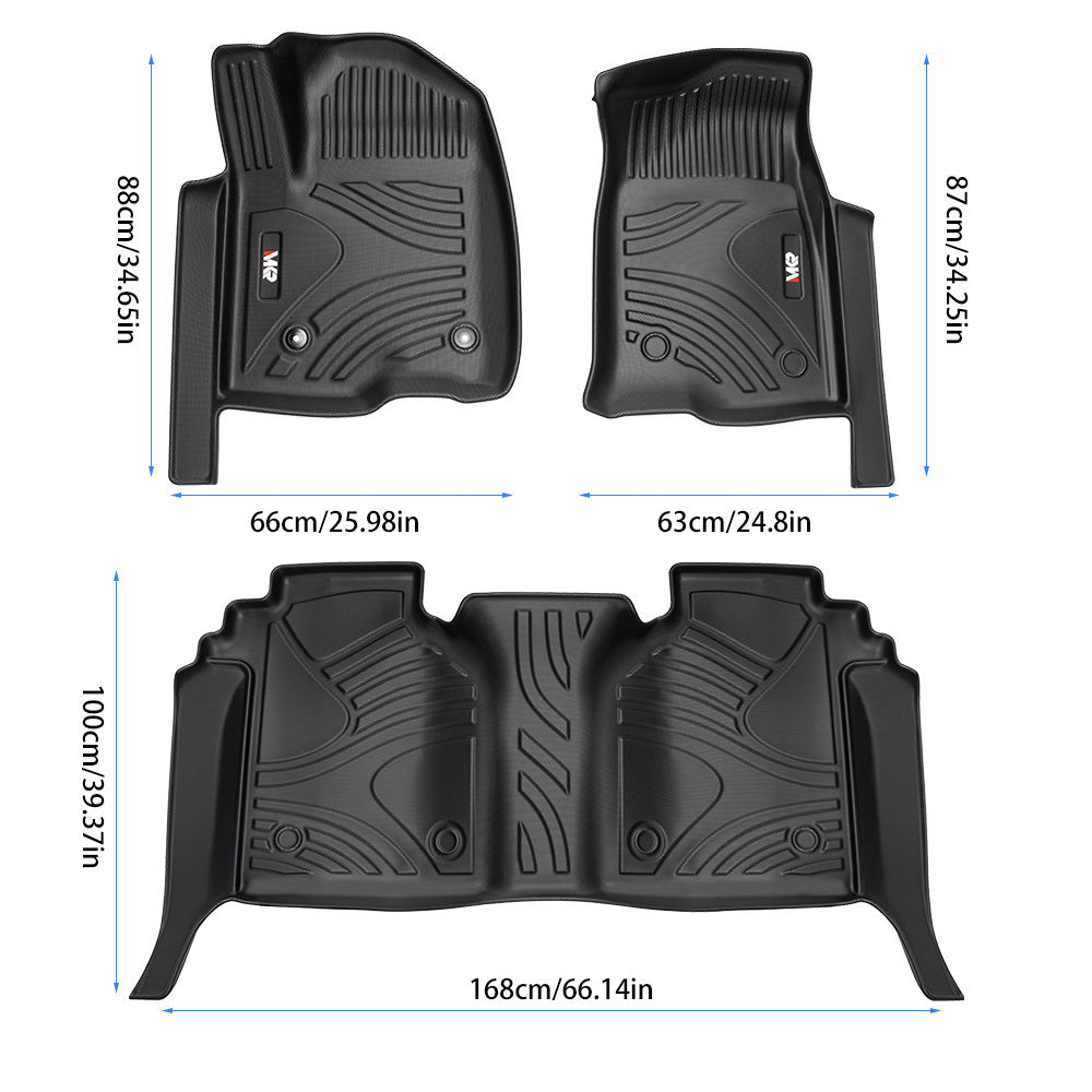 All Weather Floor Mats For Chevy Silverado GMC Sierra 1500 2019-2025, 2020-2025 SLV SRA 2500 3500 HD Crew Cab, With Rear Under-Seat Storage - Enfance-Heureuse
