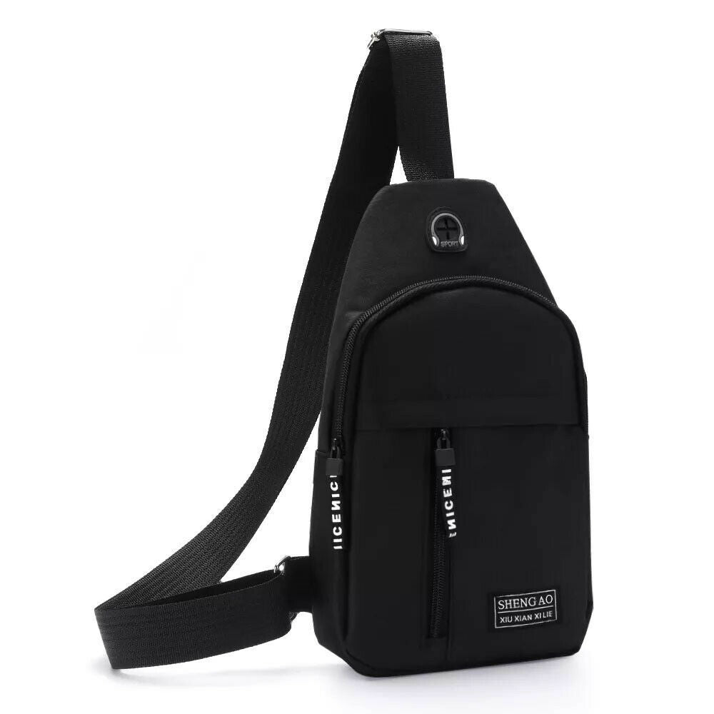 Mens Sling Bag Cross Body Handbag Chest Bag Shoulder Pack Sports Travel Backpack Black - Enfance-Heureuse