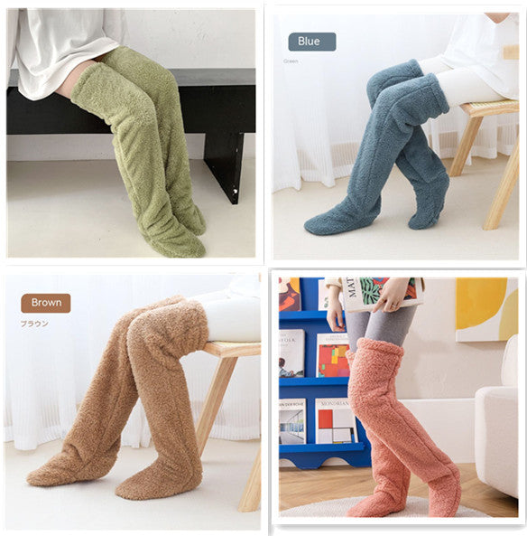 Over Knee High Fuzzy Long Socks Winter Warm Cold Leg Knee Joint Cold-proof Stockings Home Floor Sleeping Socks - Enfance-Heureuse