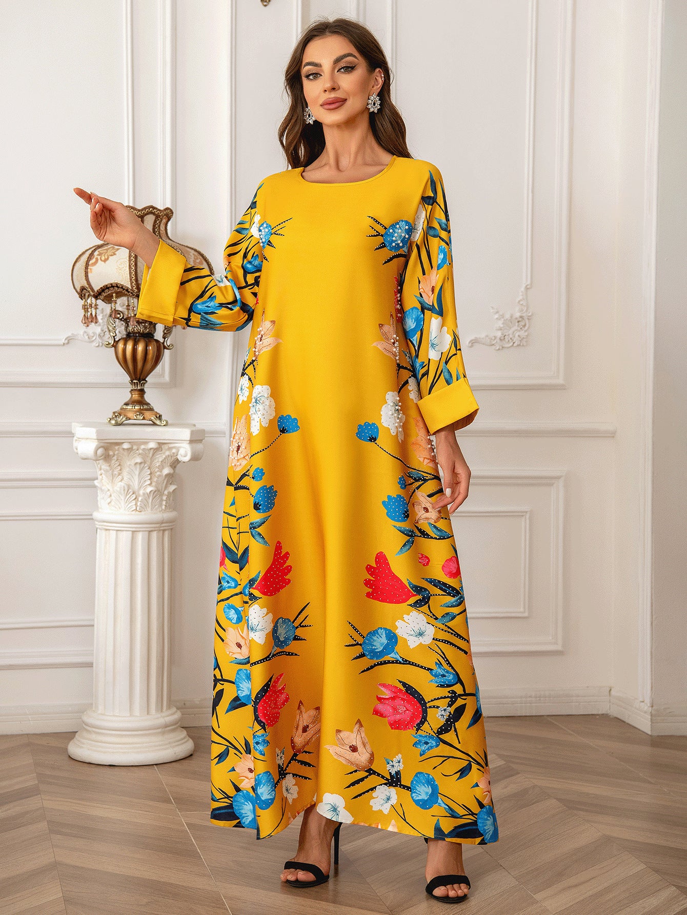 Dubai Fashion Printed Hot Diamond Women's Robe Abaya Muslim Dress - Enfance-Heureuse