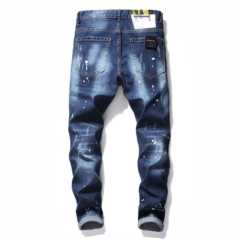 men jeans famous D2 Men slim jeans pants mens denim trousers zipper blue hole Pencil Pants - Enfance-Heureuse