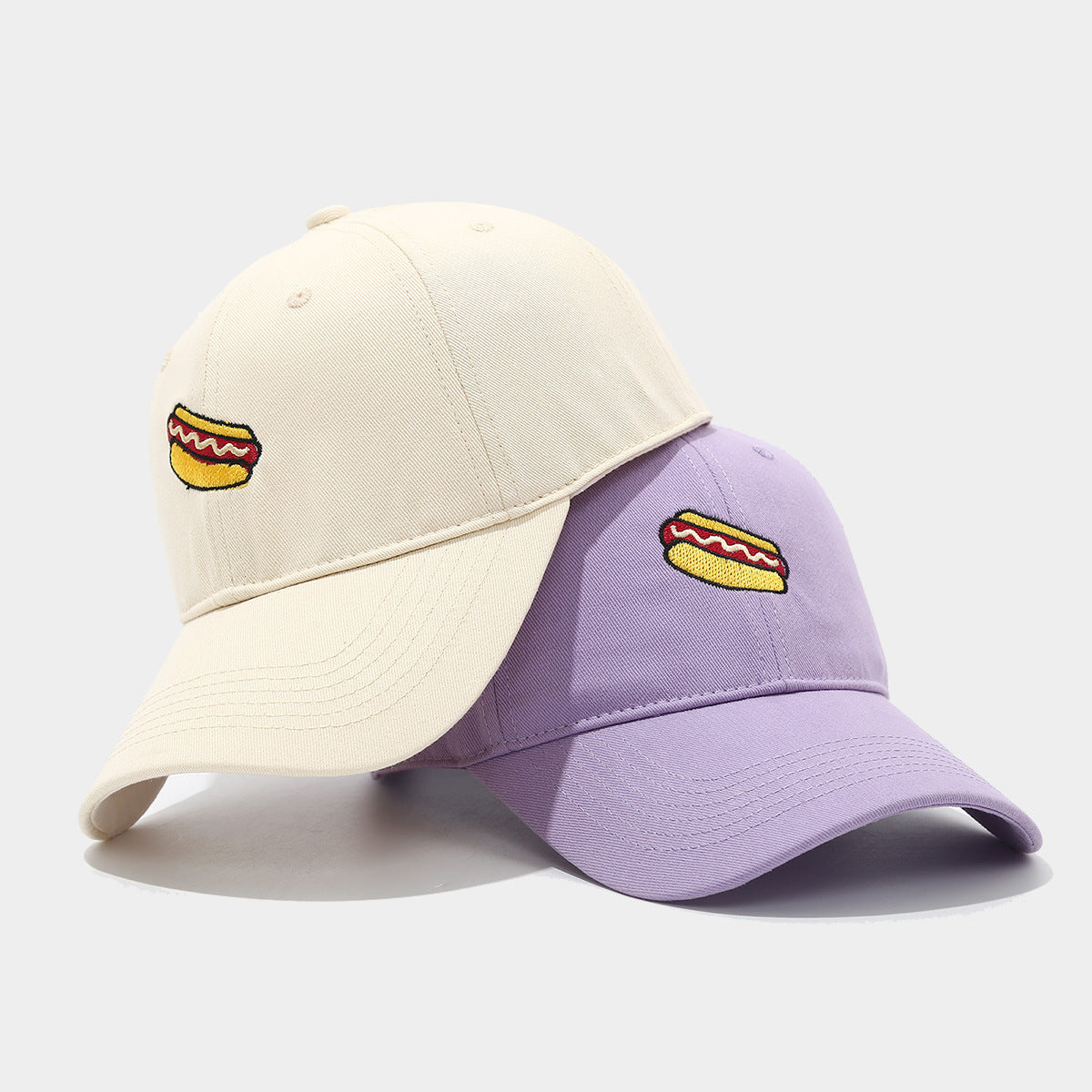 Hot Dog Embroidery Pattern Soft Top Peak Cap