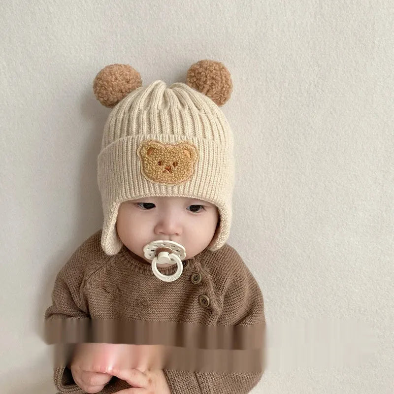 Baby Wool Cute Bear Earmuffs Hat - Enfance-Heureuse