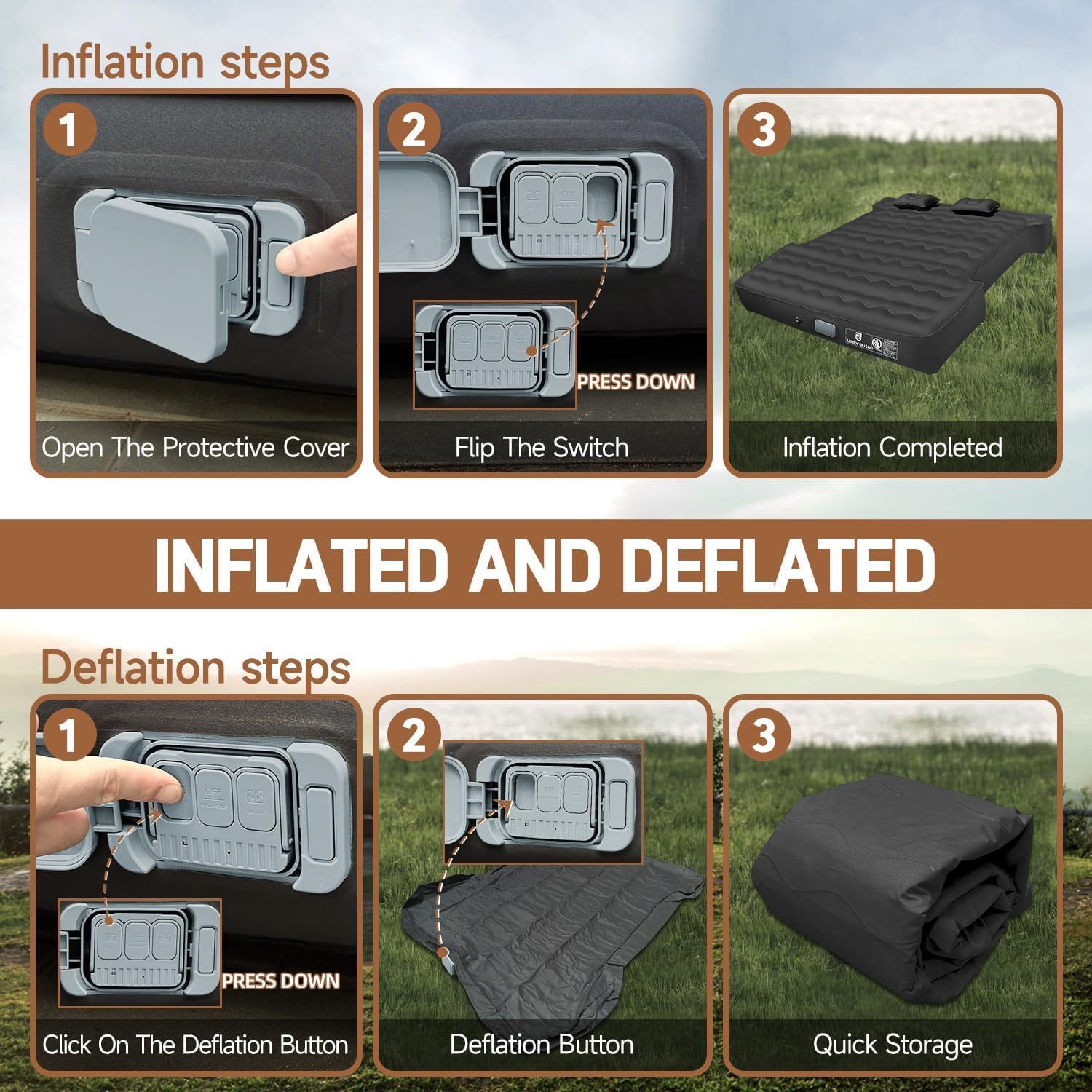 Truck Bed Air Mattress For 5.5-5.8ft Short Beds, Easily Inflates And Deflates With Built-In Rechargeable Air Pump Camping Bed Outdoor Mattress - Enfance-Heureuse