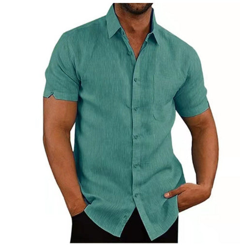 Men Short Sleeve Summer Solid Shirts Casual Loose Tops Tee - Enfance-Heureuse