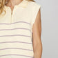 She + Sky Ribbed Hem Striped Half Zip Sweater Vest