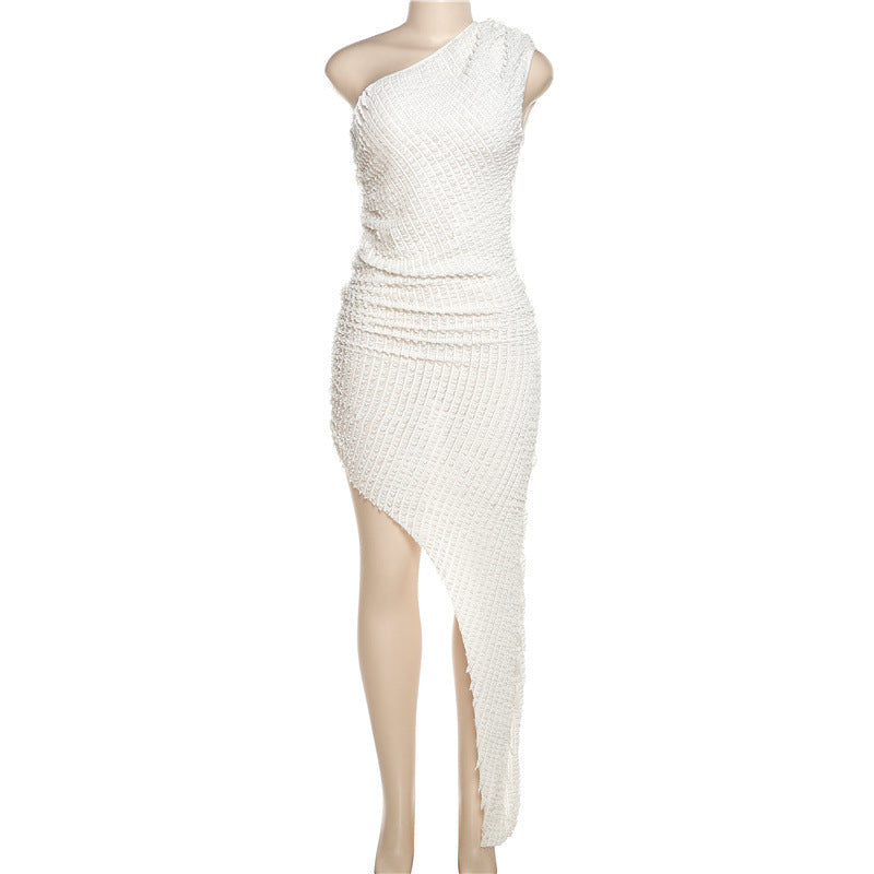 Fashion Shoulder Sleeve Irregular Hem Dress - Enfance-Heureuse