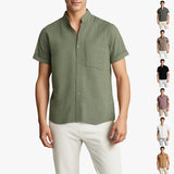 Solid-color Short-sleeved Lapel Shirt Summer Breathable Cotton And Linen Top Mens Clothing - Enfance-Heureuse