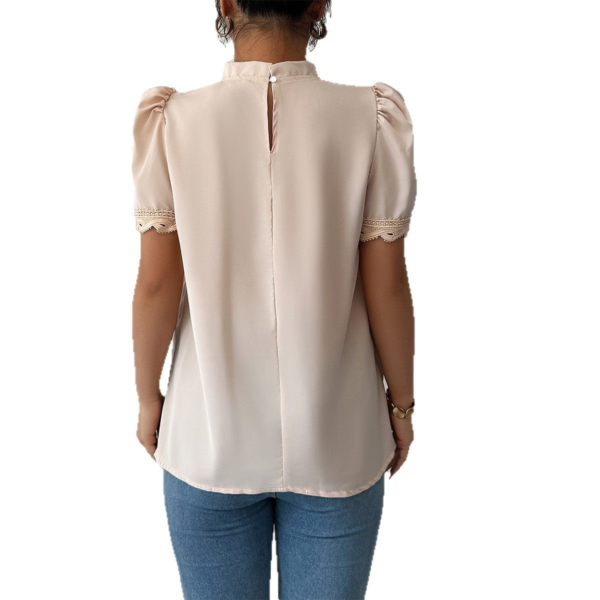 Simple Fashion Style Embroidered Sleeve Round Neck Blouse Women's Shirt - Enfance-Heureuse