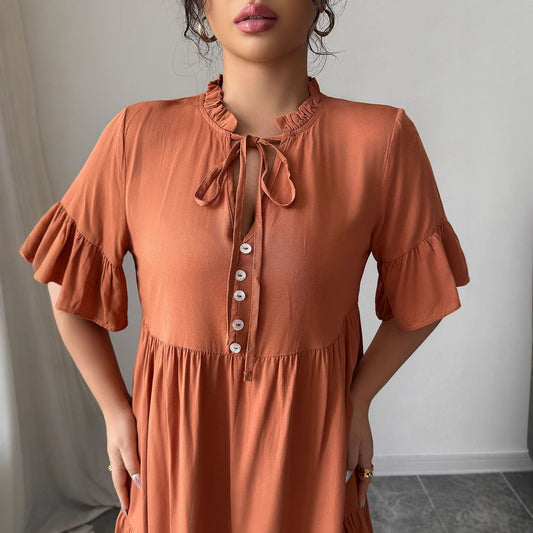 High-grade Simple Style Lace-up Solid Color Dress Women - Enfance-Heureuse