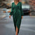 Women's Solid Color V-Neck Long Sleeve Dress With Elastic Cuffs & Asymmetrical Hem Draped Party Dress For Spring&Fall