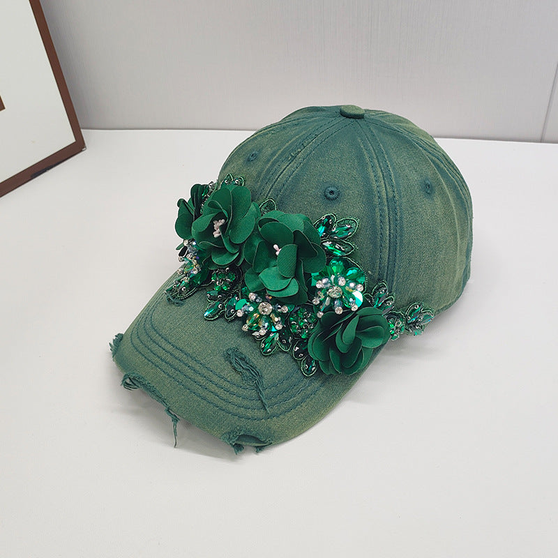 Fashion Colorful Sequin Rhinestones Sun Protection Light Luxury Peaked Cap