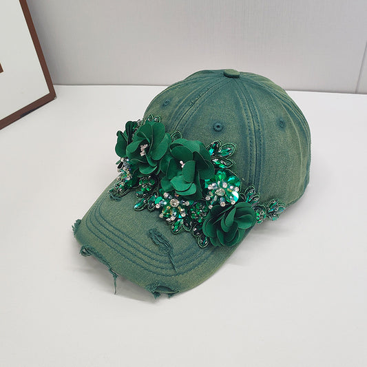 Fashion Colorful Sequin Rhinestones Sun Protection Light Luxury Peaked Cap