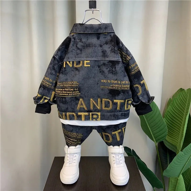 Costume pour garçon printemps et automne, nouveaux vêtements en jean pour enfants
