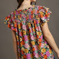Umgee Full Size Floral Printed Smocked Top Plus Size