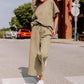 Solid Color Texture Casual Fashion Women's Wear Short-sleeved Trousers Two-piece Set - Enfance-Heureuse