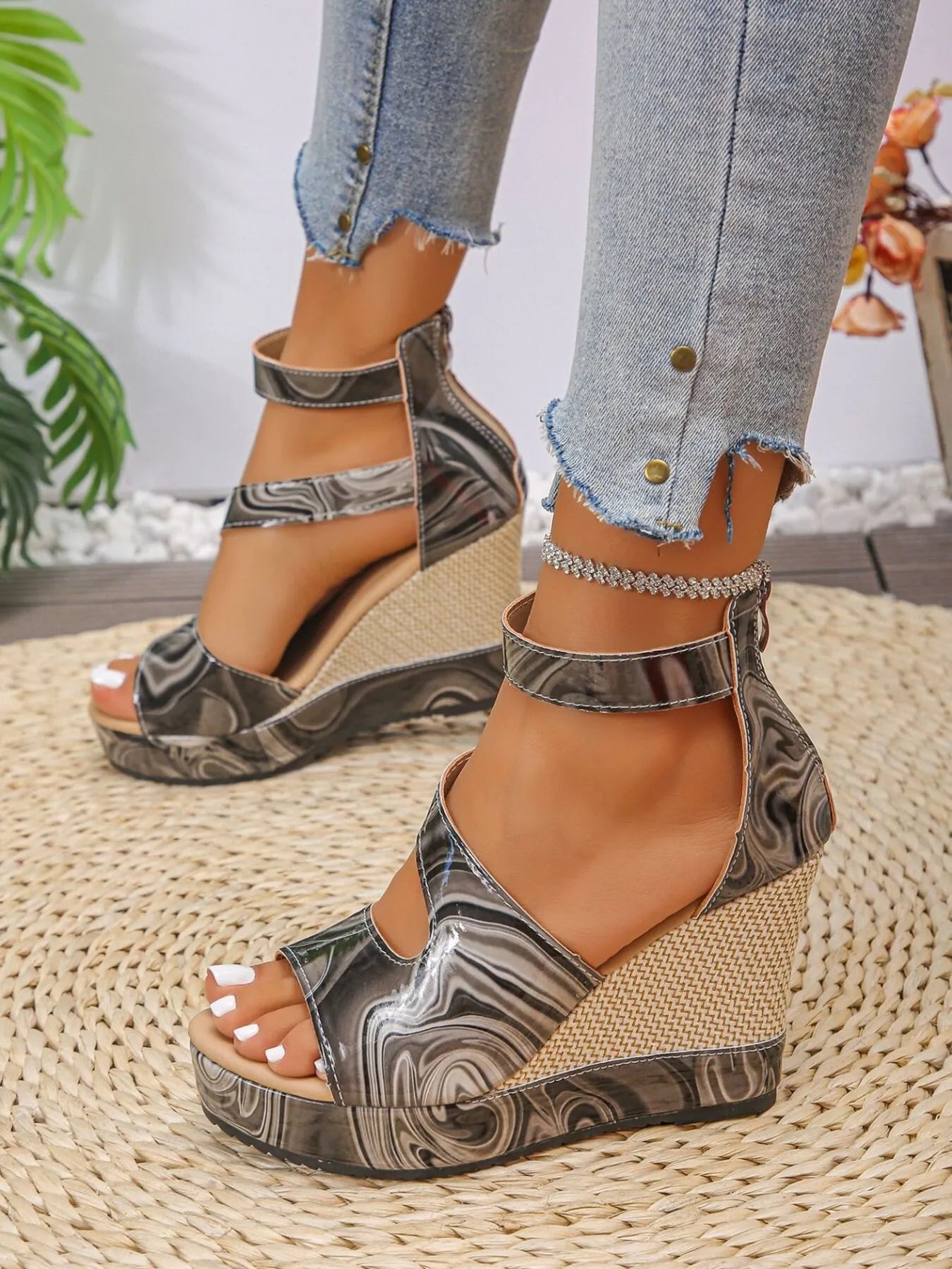 Platform Wedge Sandals with Ankle Strap - Enfance-Heureuse