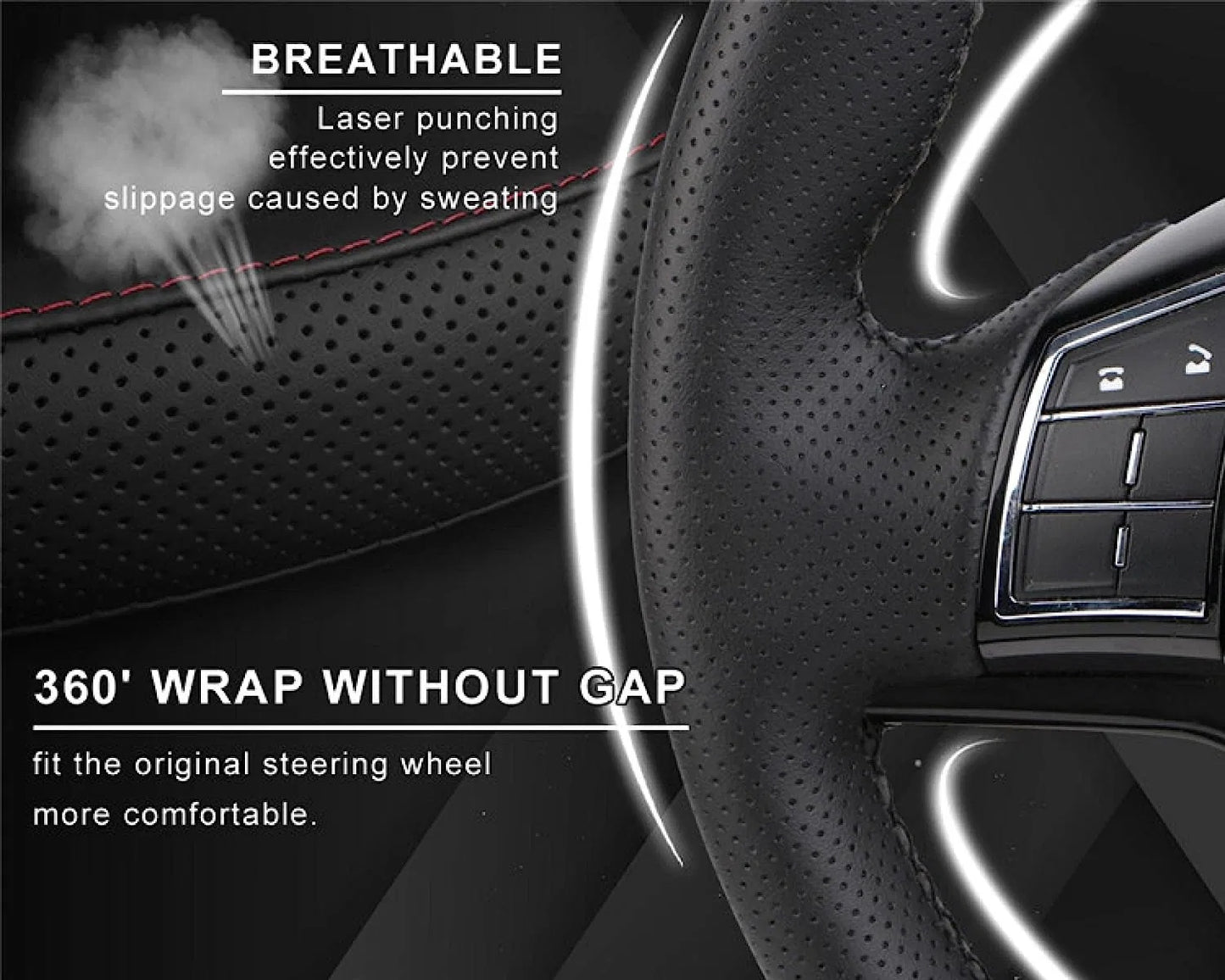 Genuine Leather DIY Car Steering Wheel Cover Anti-slip For Cm Black US - Enfance-Heureuse