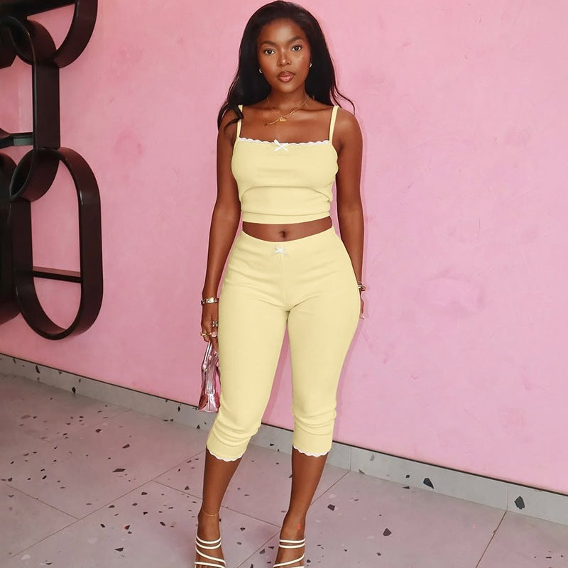 European And American Fashion Lace Lace Spaghetti-strap Top Slim Fit - Enfance-Heureuse