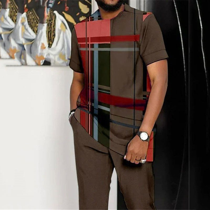 Men's Printed Color Block Pattern Sports Leisure Lining Suit - Enfance-Heureuse