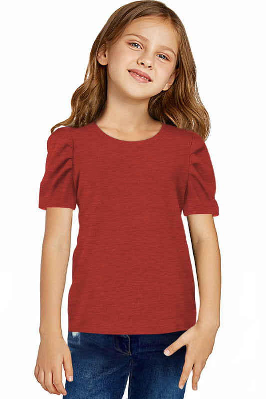 Round Neck Puff Sleeve T-Shirt - Enfance-Heureuse