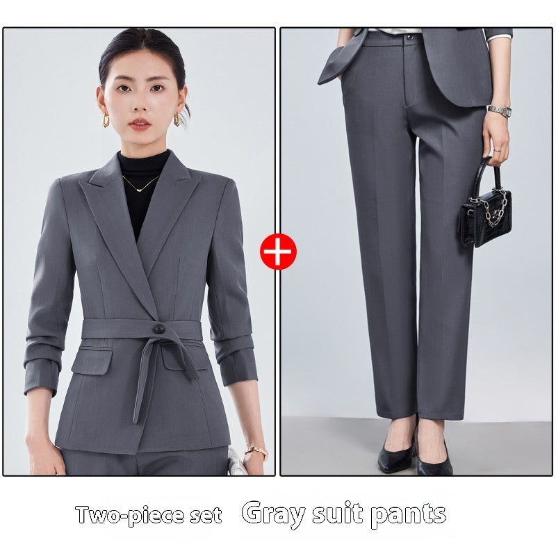 Long Sleeve Small Suit Collar Coat Women's Shirt Pants Suit - Enfance-Heureuse