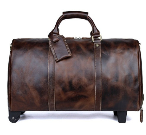 Large Capacity Cowhide Trolley Travel Bag - Enfance-Heureuse