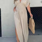 Fashion Bat-sleeved V-neck Slit Dress Summer Short Sleeve Elastic Waist Long Dresses Womens Clothing - Enfance-Heureuse