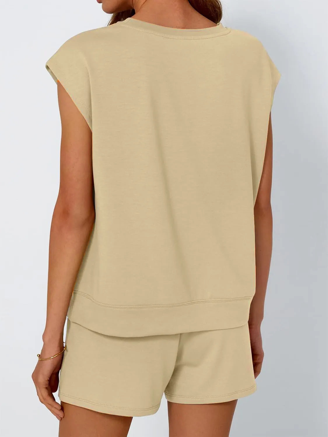 Round Neck Cap Sleeve Top and Shorts Set - Enfance-Heureuse