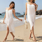 White Suspender Beach Dress Weaving Hollow Crocheted Bottom Slit