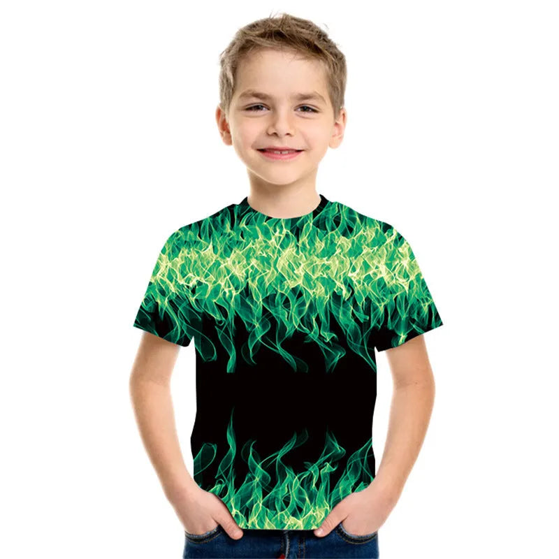 New Boys' Three-color Flame 3D Printed Short-sleeved T-shirt - Enfance-Heureuse