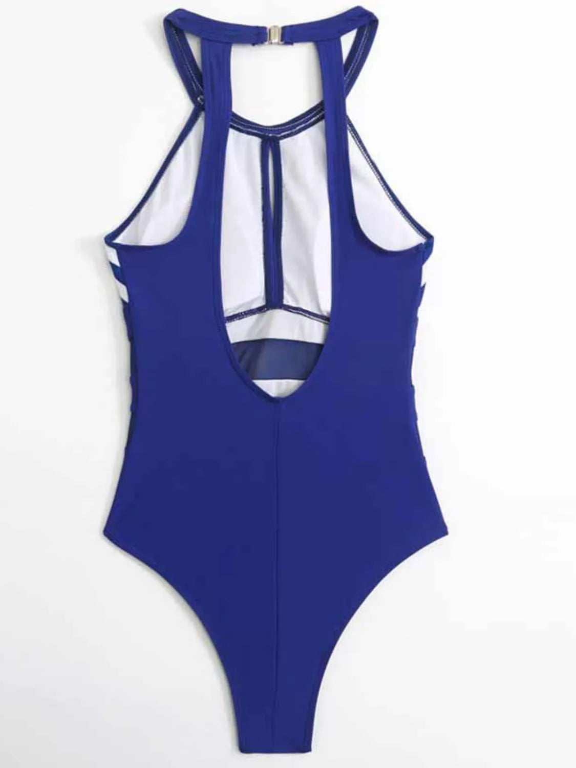 Mesh Detail Backless Striped One-Piece Swimsuit - Enfance-Heureuse
