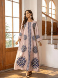 Long Women's Robe, Round Neck And Printed Dress - Enfance-Heureuse