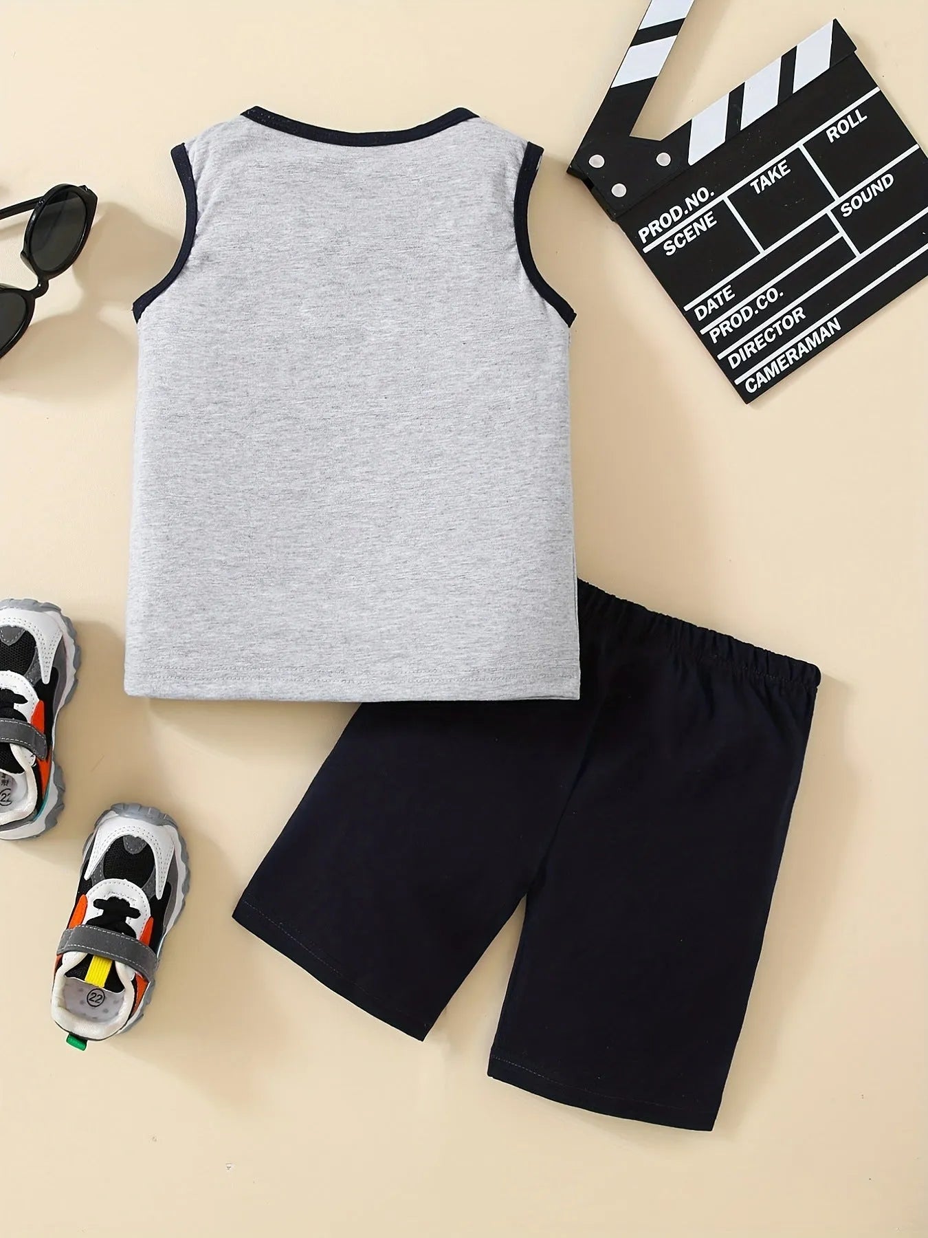 Summer Trendy Boys Letter Fist Print Sleeveless Casual Pants Suit - Enfance-Heureuse