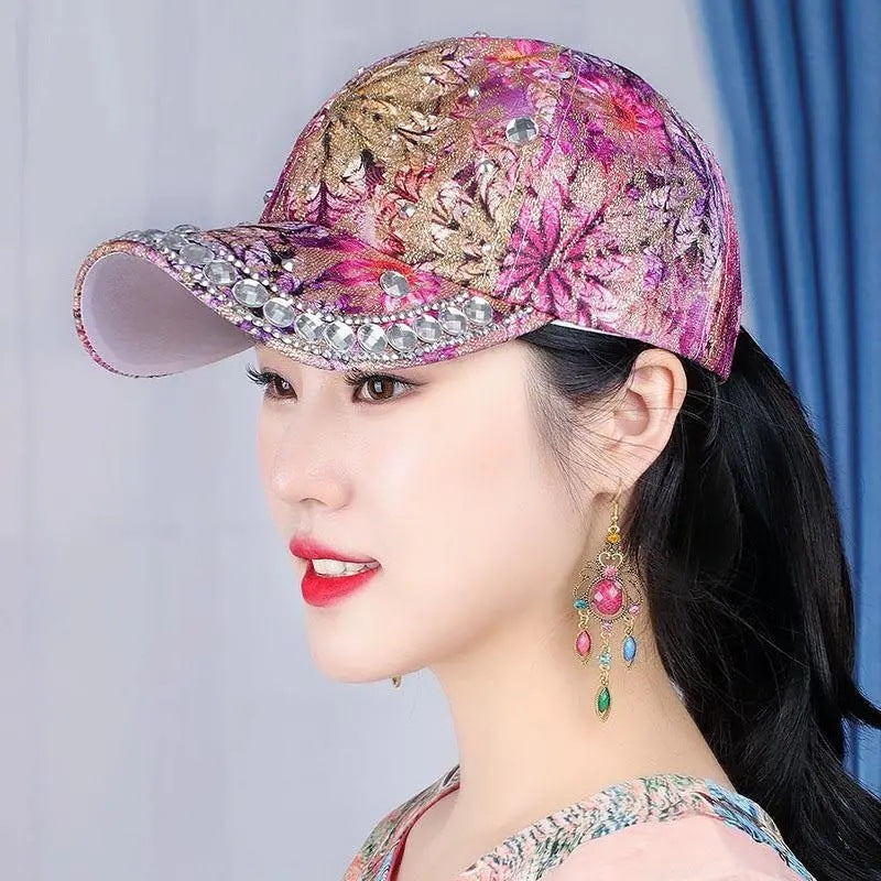 Outdoor Sun Protection Colorful Cat Eye Rhinestone Baseball Cap