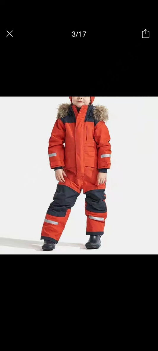 Windproof Waterproof Thickened Luminous Children's One-piece Ski Suit Boys' And Girls' Cotton-padded Clothes - Enfance-Heureuse
