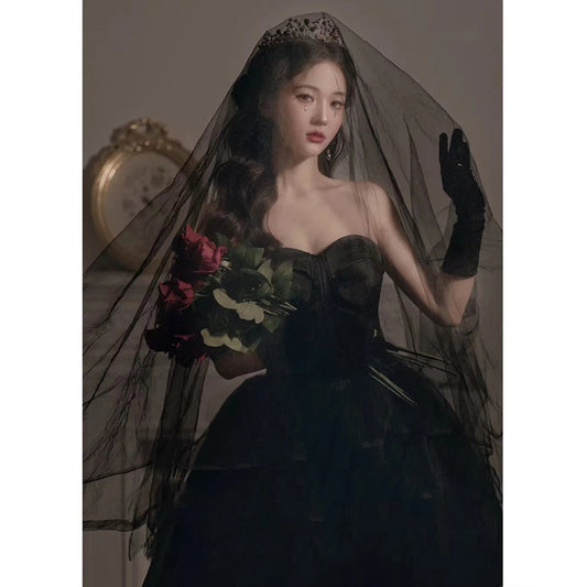 Black Evening Dress Can Wear Birthday Host Light Luxury Niche Wipe Chest Long - Enfance-Heureuse