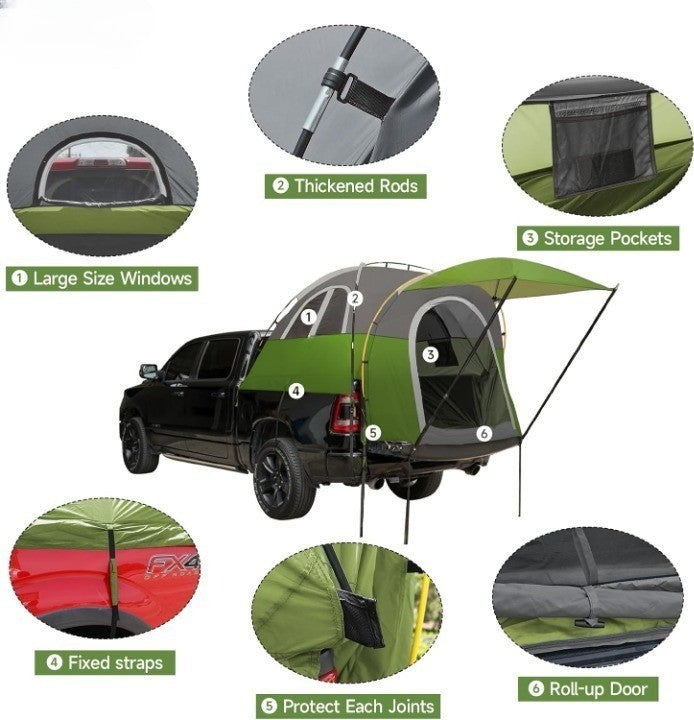 Truck Bed Tent With Awning, Fits 5.5-5.8FT Truck, PU3000mm Waterproof Tailgate Pickup Truck Tents, Easy Set-up For 2 Person, Fits Full Size Short Bed, Chevy, Dodge, Ford, GMC - Enfance-Heureuse