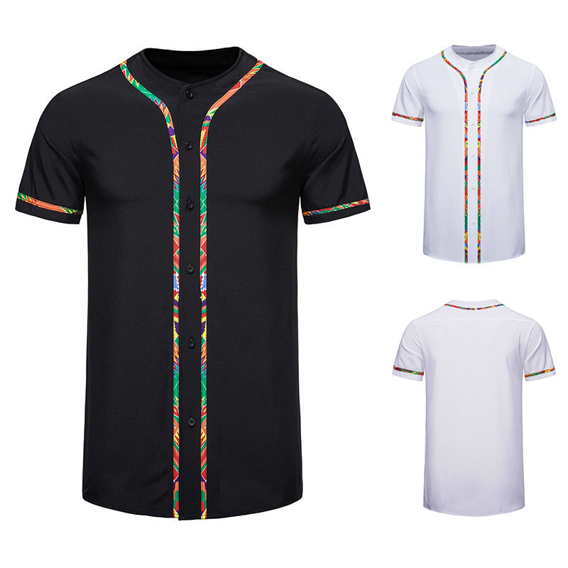 Men's Short-sleeved Shirt Multicolor Printing Round Neck - Enfance-Heureuse
