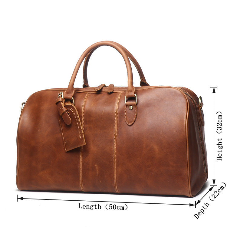 Men's Leather Hand Travel One Shoulder Crossbody Duffel Bag - Enfance-Heureuse