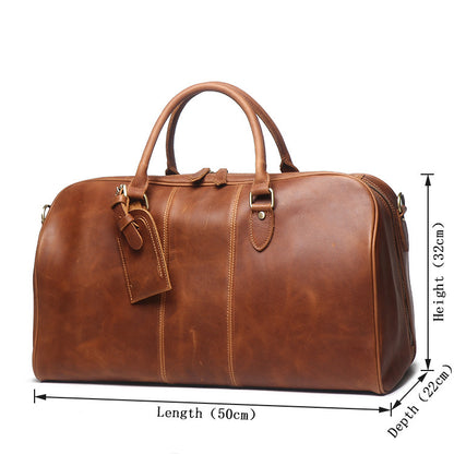 Men's Leather Hand Travel One Shoulder Crossbody Duffel Bag - Enfance-Heureuse
