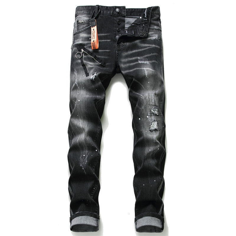 men jeans famous D2 Men slim jeans pants mens denim trousers zipper blue hole Pencil Pants - Enfance-Heureuse